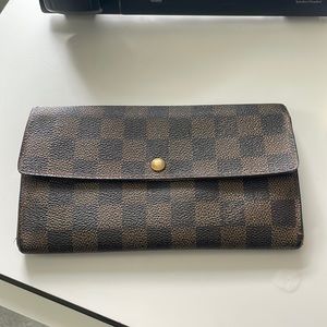 Louis Vuitton Damier Ebene Wallet with Gold Button